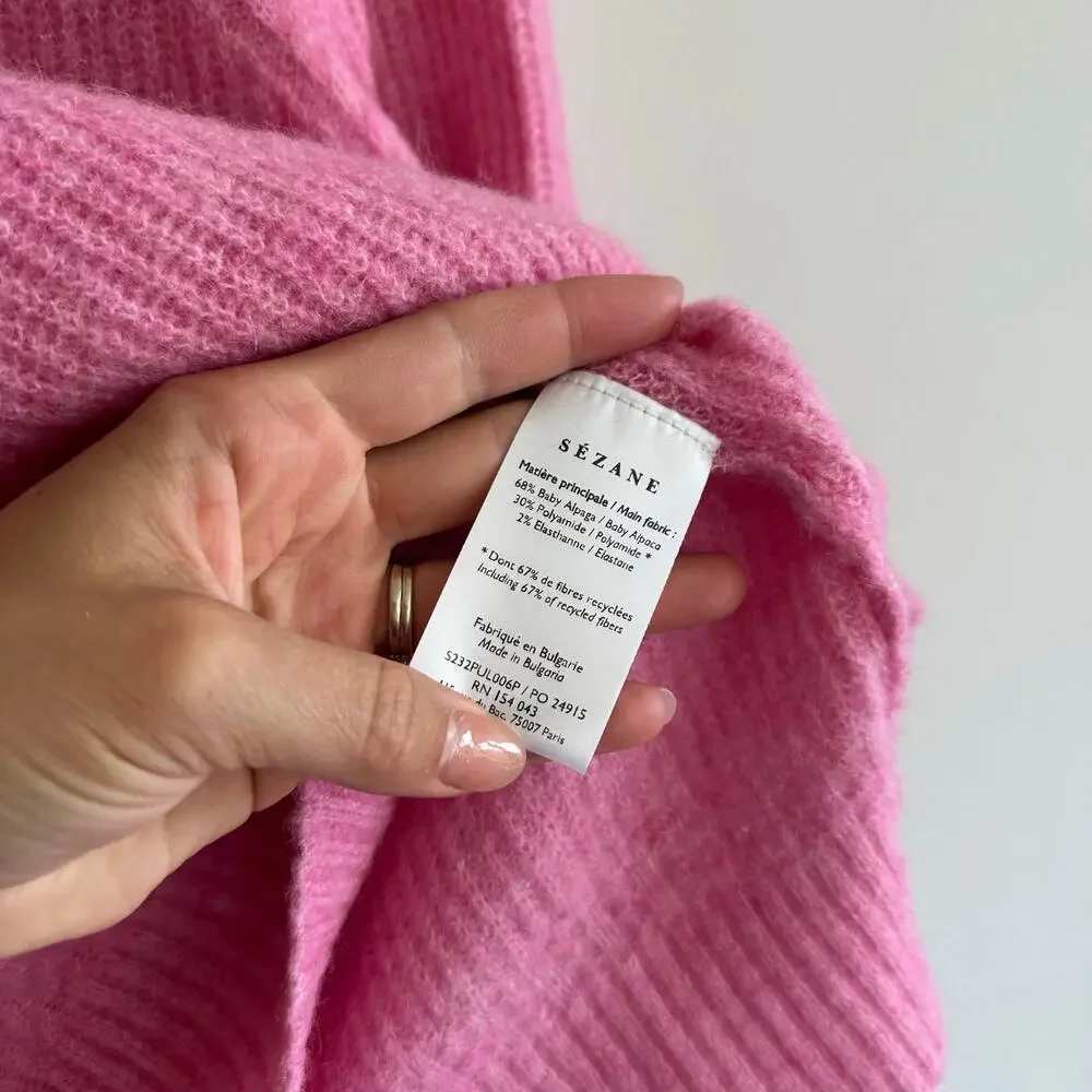 Sezane Pink Ribbed Crewneck Sweater